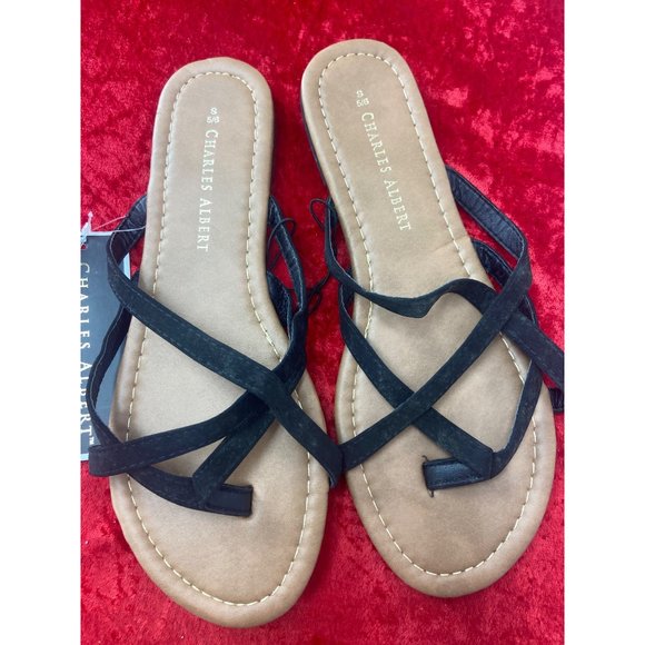 Charles Albert Open-Toe Sandals Black Criss Cross Size Small‎ - Picture 2 of 7